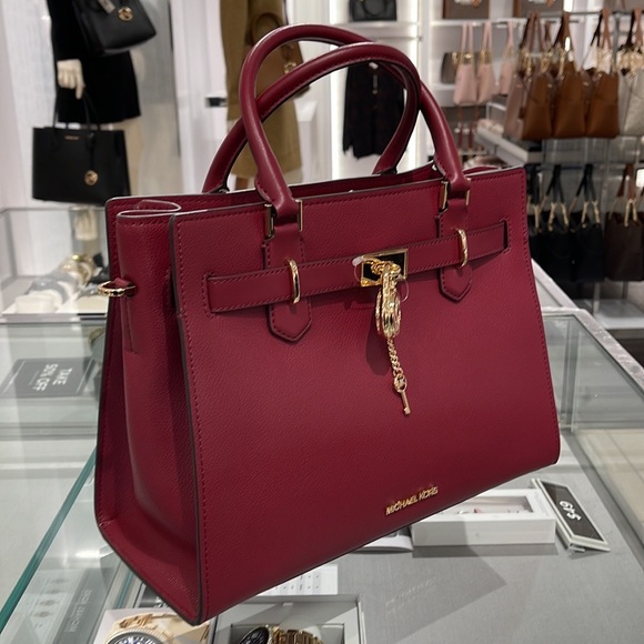 MICHAEL KORS HAMILTON MEDIUM SATCHEL DARK CHERRY COLOR - Picture 5 of 16